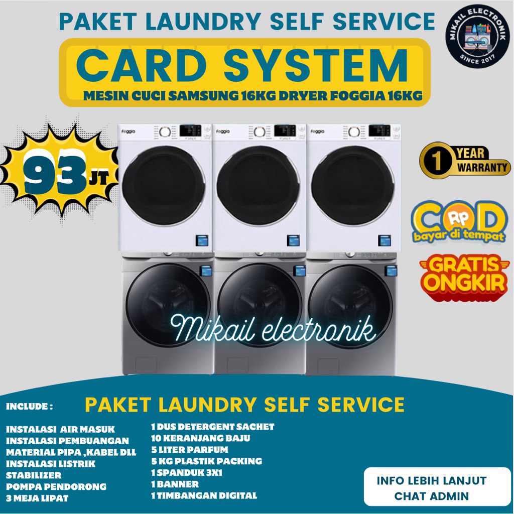 PAKET LAUNDRY SELF SERVICE PARTISI MESIN SAMSUNG DA DRYER FOGGIA 16KG SET