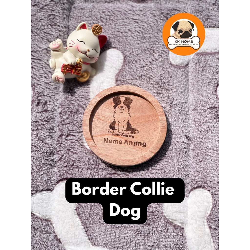 [FREE GRAFIR] Tatakan Gelas Kayu Custom Jenis Anjing Border Collie dan Nama 9Cm | Coaster Kayu Custo
