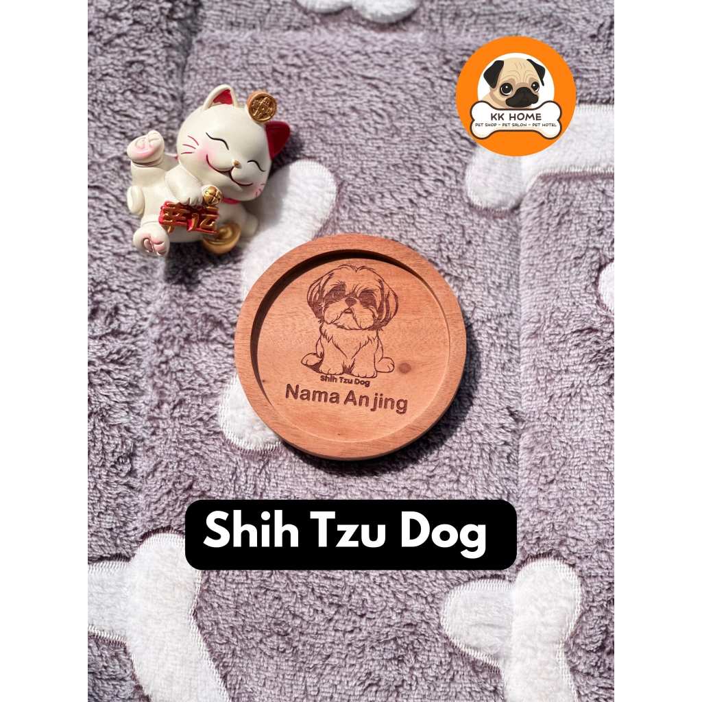 [FREE GRAFIR] Tatakan Gelas Kayu Custom Jenis Anjing Shih Tzu dan Nama 9Cm | Coaster Kayu Custom Jen