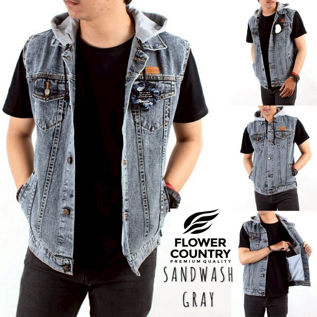 FLOWER COUNTRY Rompi Jeans Hoodie Pria big size