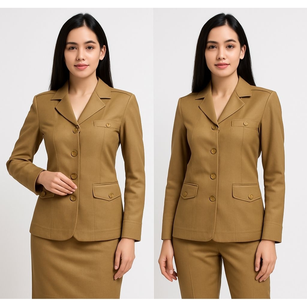 Seragam Pemda Wanita Coklat Muda Setelan Rok & Celana Kerah Jas Ukuran SS - S - M - L - XL - XXL - 4
