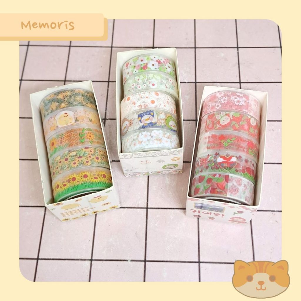 

(5 Pcs)Isolasi Washi Tape Set Fancy Korea Pastel Lucu Aesthetic untuk Catatan DIY