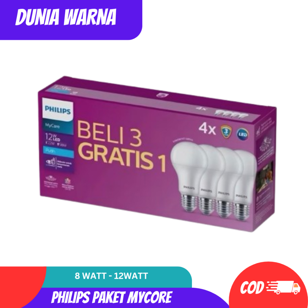 Lampu LED Paket PHILIPS 8 - 12Watt Mycare Multipack