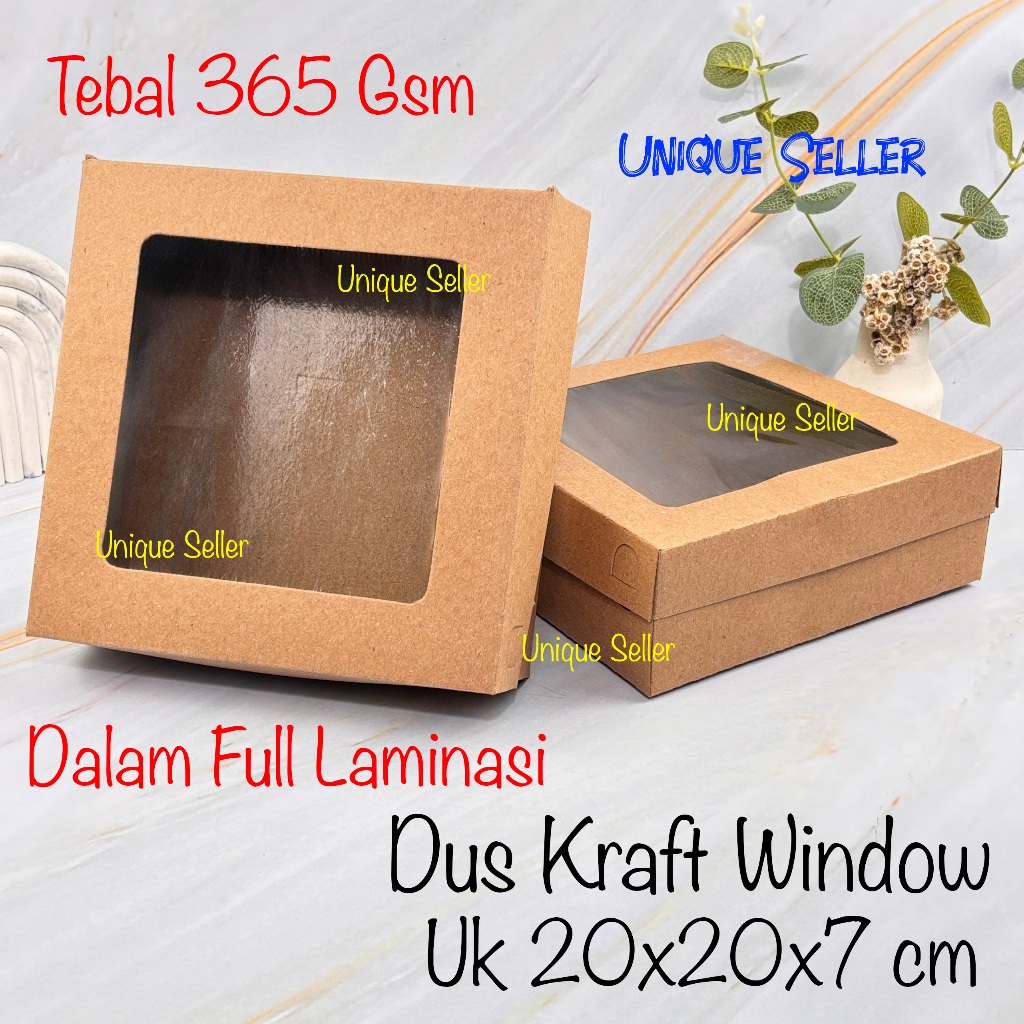 

Dus Box Kotak Nasi R10k KRAFT 20x20x7 Window Full Laminasi 350 Gsm MINIMAL BELI 10 PCS / Dus Bos Kotak Hampers R10k KRAFT 20 x 20 x 7 Jendela Mika / Dus Box Kotak Kue Roti Snack 20x20 x 7 cm