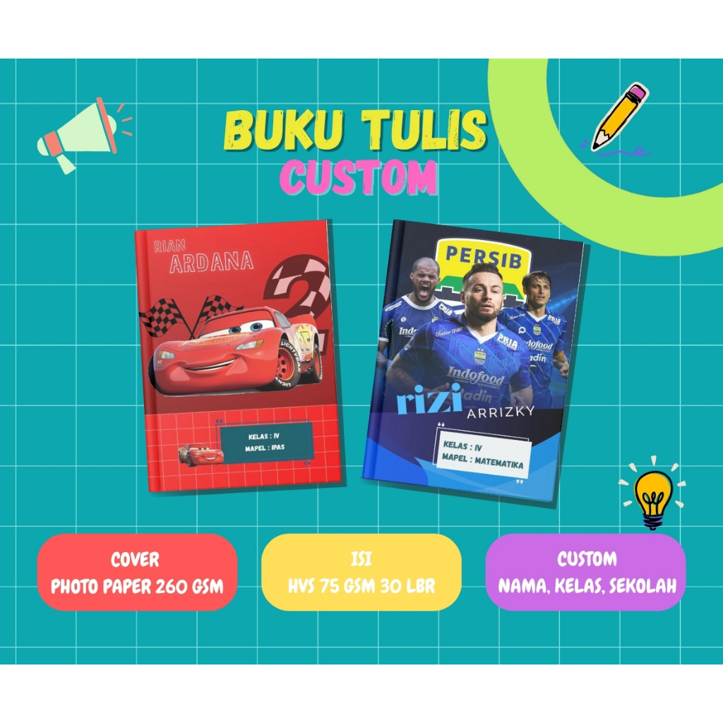 

BUKU TULIS CUSTOM Bisa tulis Nama Kelas dan Sekolah