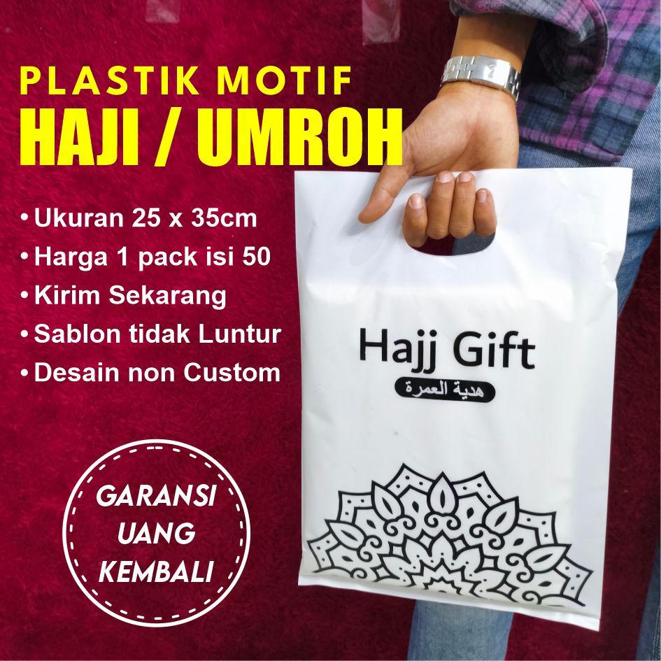 

Plastik Hajj Gift Isi 50pcs, size 25 x 35cm, Kantong Plastik Oleh-Oleh Haji & Umroh Motif Ka'bah, Plastik Gift Haji, Plastik Gift Umroh, Plastik Souvenir Haji
