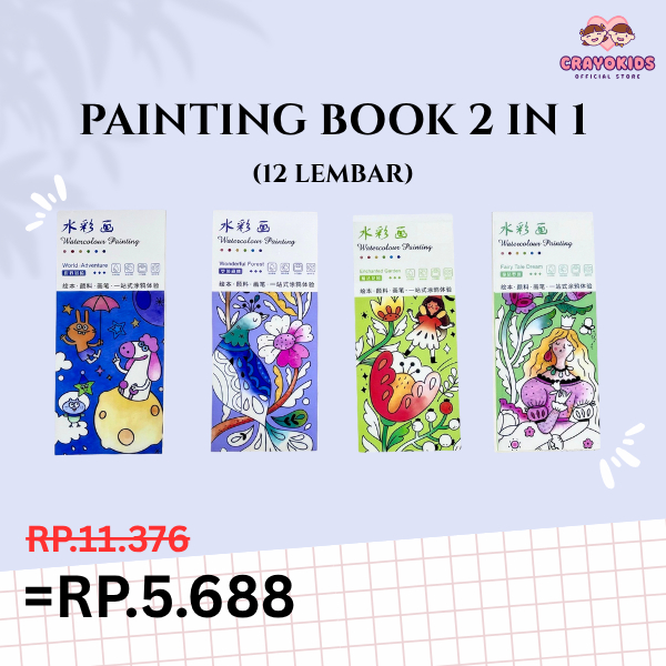 

CRAYOKIDS WATERCOLOR PAINTING BOOK/BUKU GAMBAR CAT AIR 12 LEMBAR