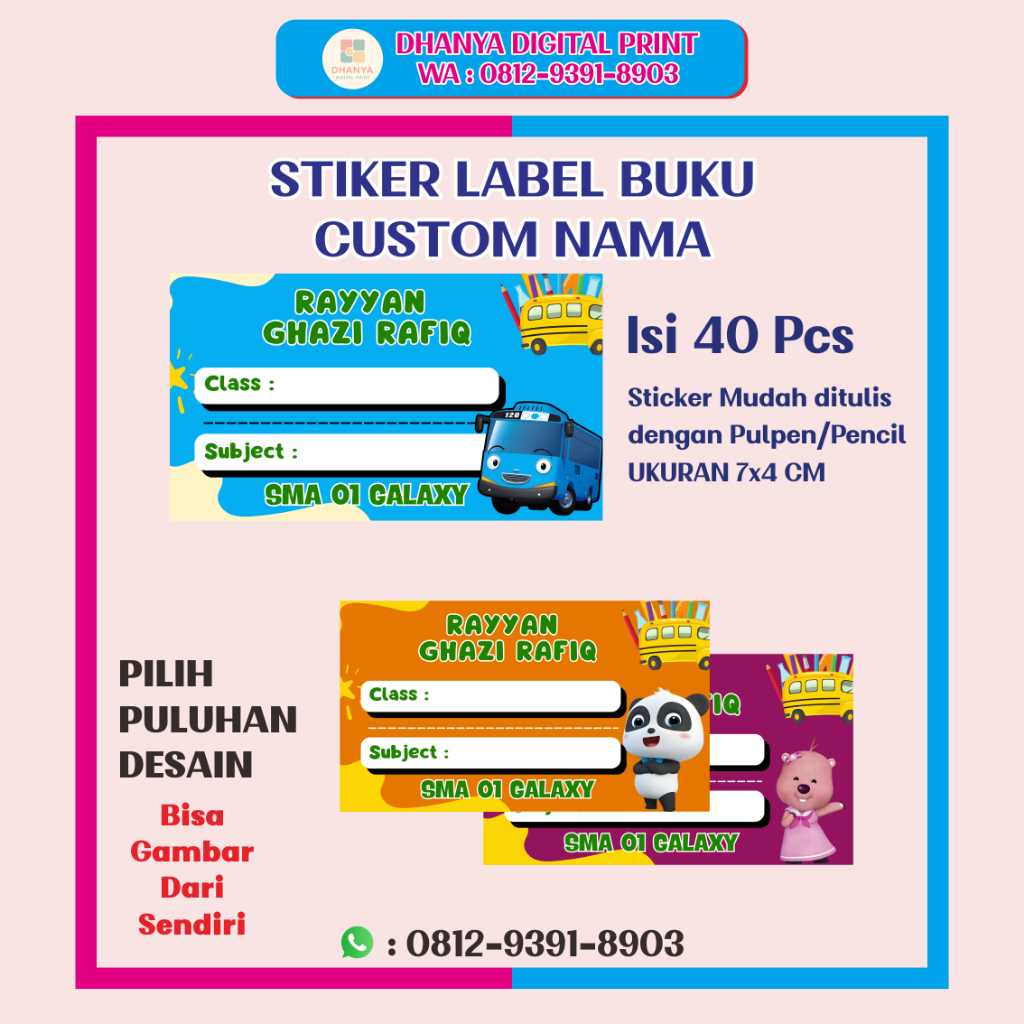 

Label Buku Custom Free Desain isi 40 pcs Karakter TAYO DKK