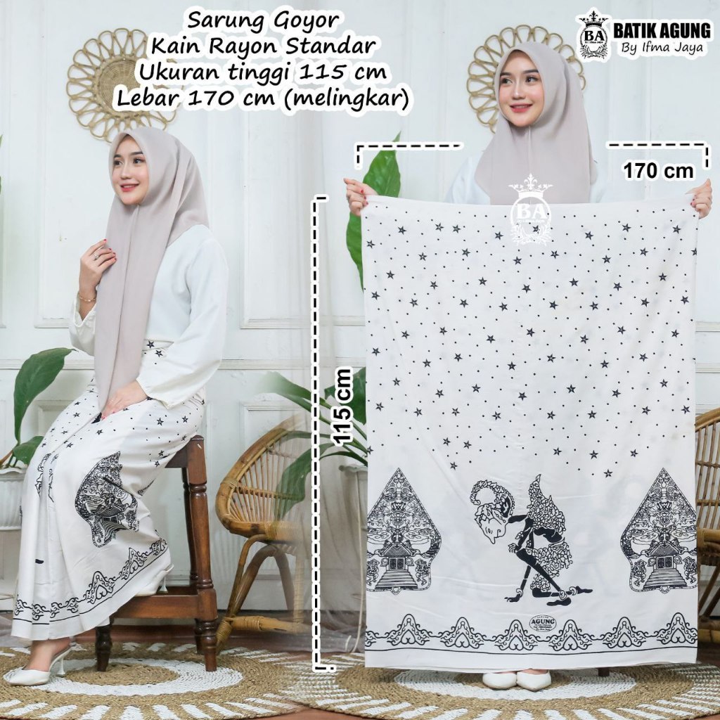 SARUNG BATIK MOTIF WAYANG PUTIH SEDEKU