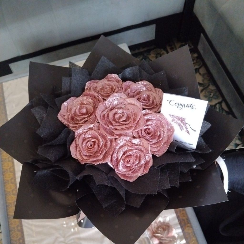 

Buket Bunga pita satin Pink Gliter - Handmade Zifara Store
