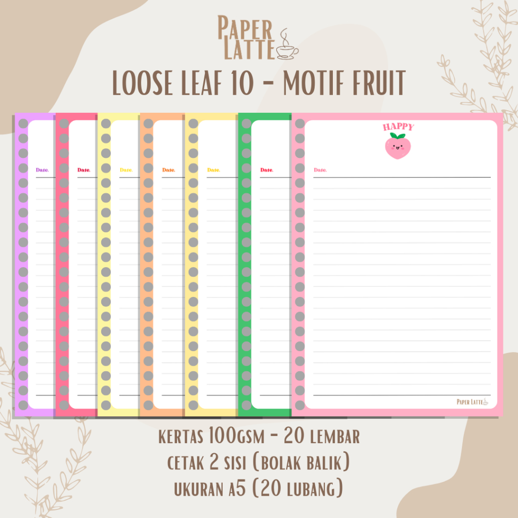 

Isi Binder Fruit Buah Aesthetics A5 B5 | Loose leaf Binder A5 B5 | isi binder estetik | Paper Latte