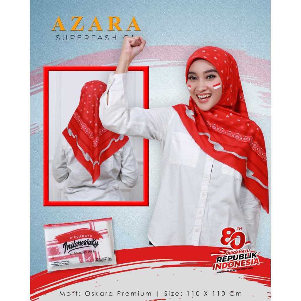 Hijab Segi Empat Azara Motif 17Agustus Kerudung motif 17 agustus jilbab segi empat merah putih