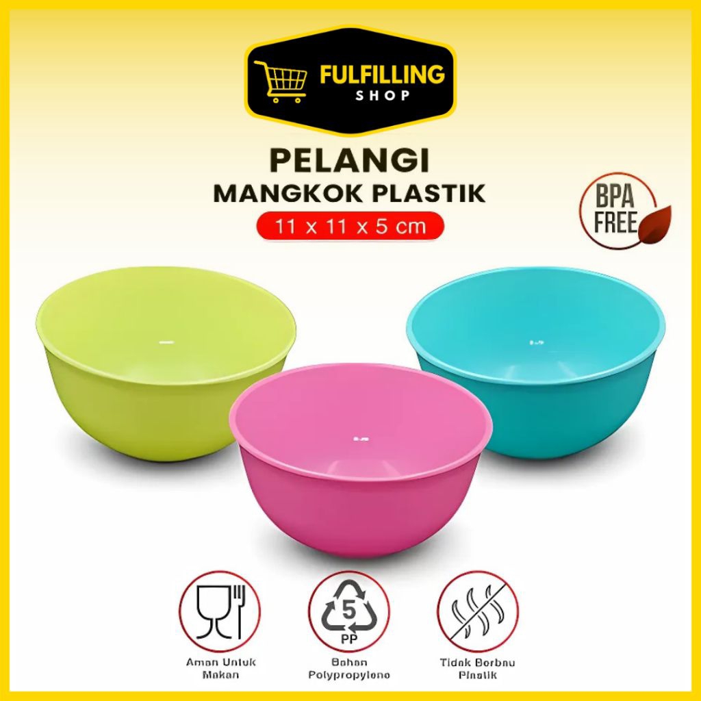 KH Mangkok Mangkuk Saji Kecil Pelangi Lucu 11x5cm Plastik Rice Bowl Cup Food Safe BPA Free