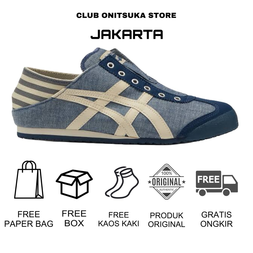 Sepatu Onitsuka mexico slip on blue jeans/ sepatu pria/ sepatu wanita/ sepatu Sneakers
