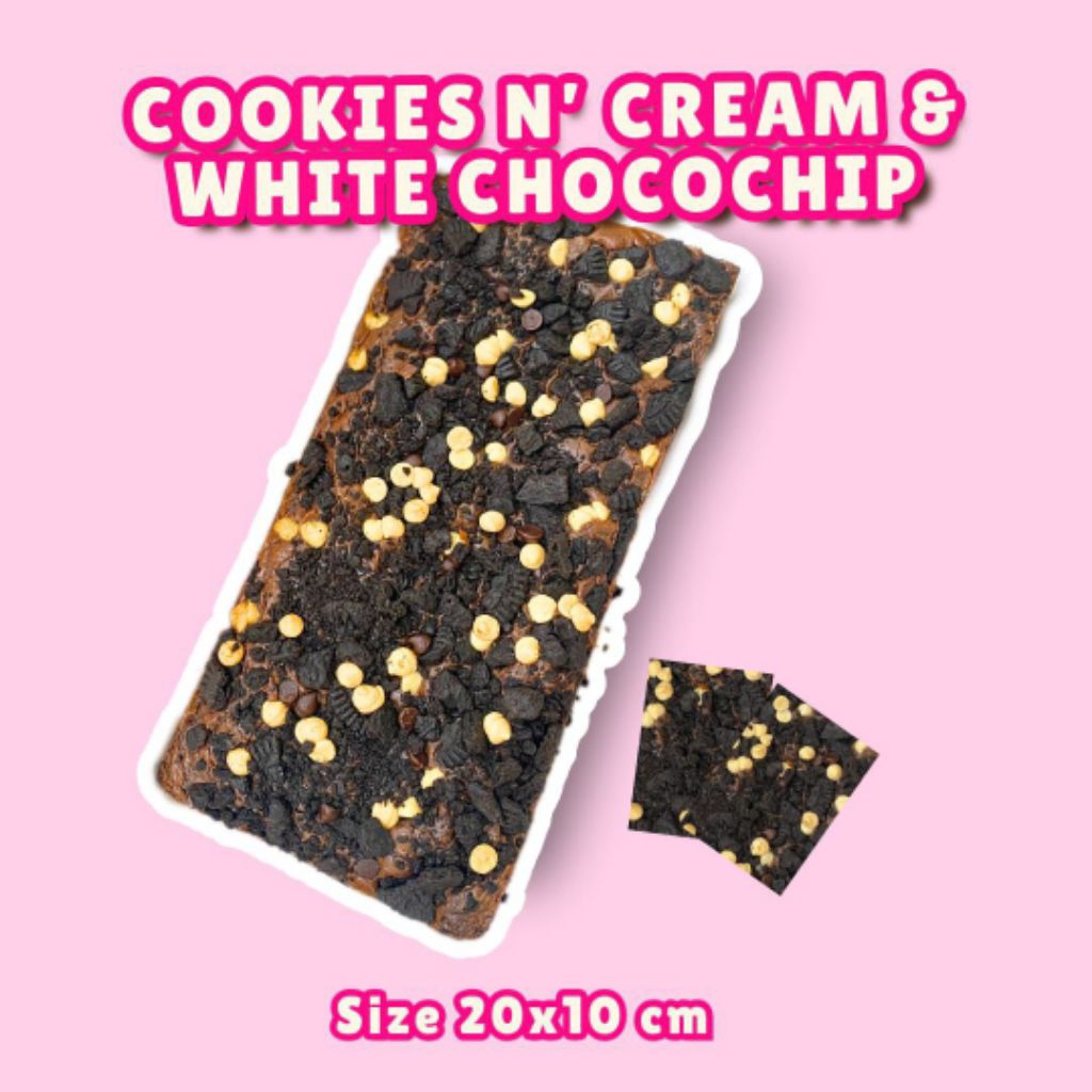 

Cookies N Cream & White Chocochip Fudgy Brownies / Brownies Panggang ukuran 20x10cm