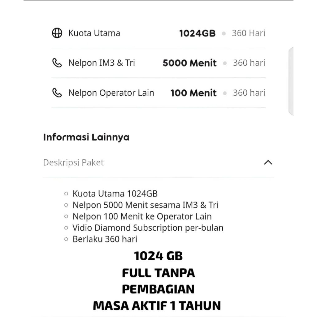 perdana tri 1 tahun 1024 GB // KARTU PERDANA // KUOTA MURAH // NOMOR CANTIK // perdana TRI