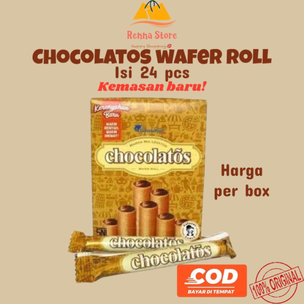 

Chocolatos Wafer Roll Coklat 500an (1box isi 24pcs) Chocolate