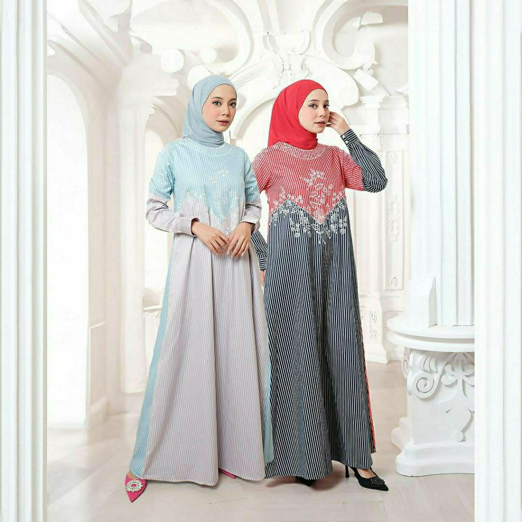 Line Duo Dress by Aneuku | Gamis Cantik | Motif Salur | Aneuku | D'Hijab of Mey