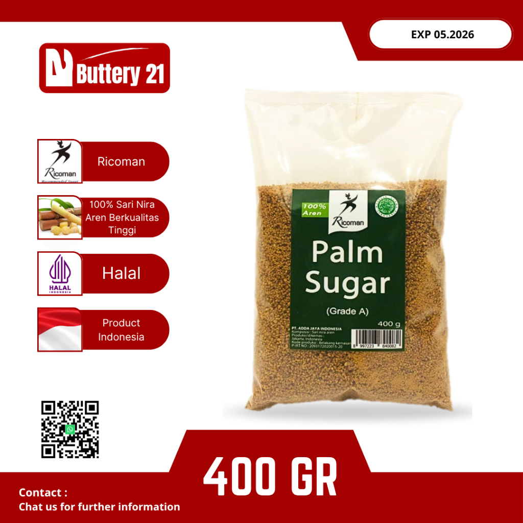 

RICOMAN PALM SUGAR 400 GR/GULA NIRA AREN GRADE A/SARI NIRA AREN