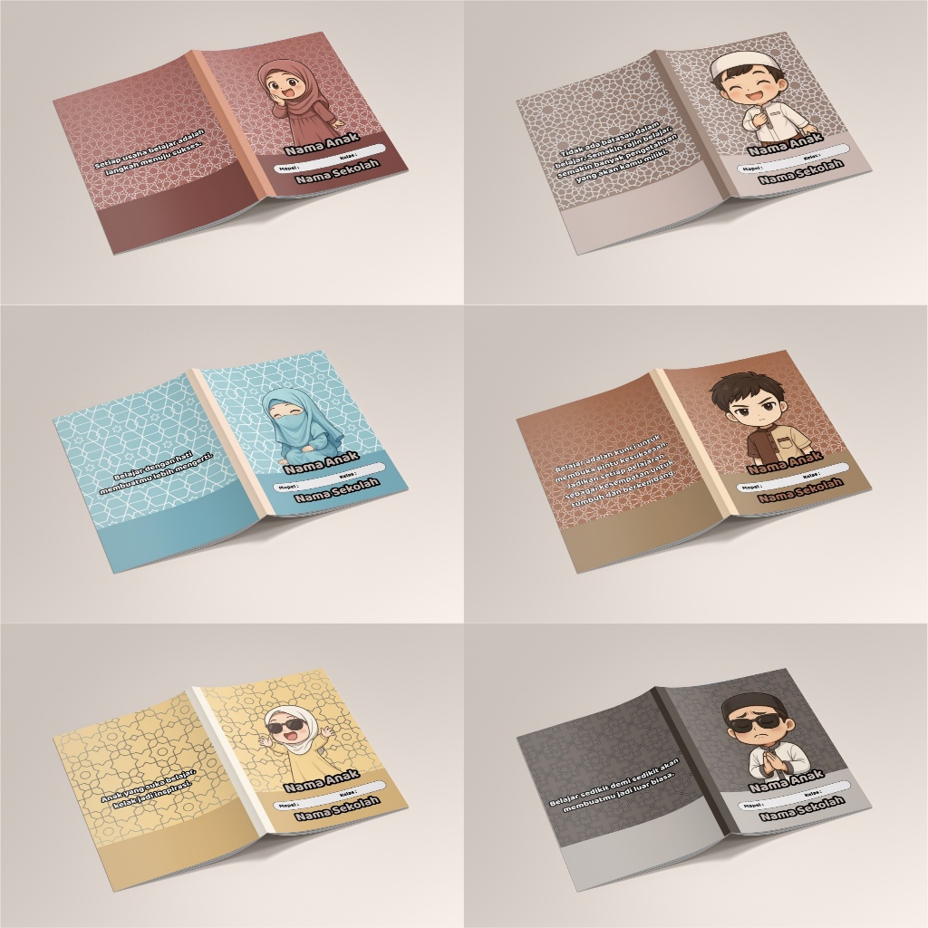 

Sampul Buku Custom (Nama, Nama Sekolah, Kelas & No Absen) Isi 10 Pcs/ Cover Buku/ Sampul Buku Kecil Standart/ Sidu TEMA MUSLIMIN & MUSLIMAT