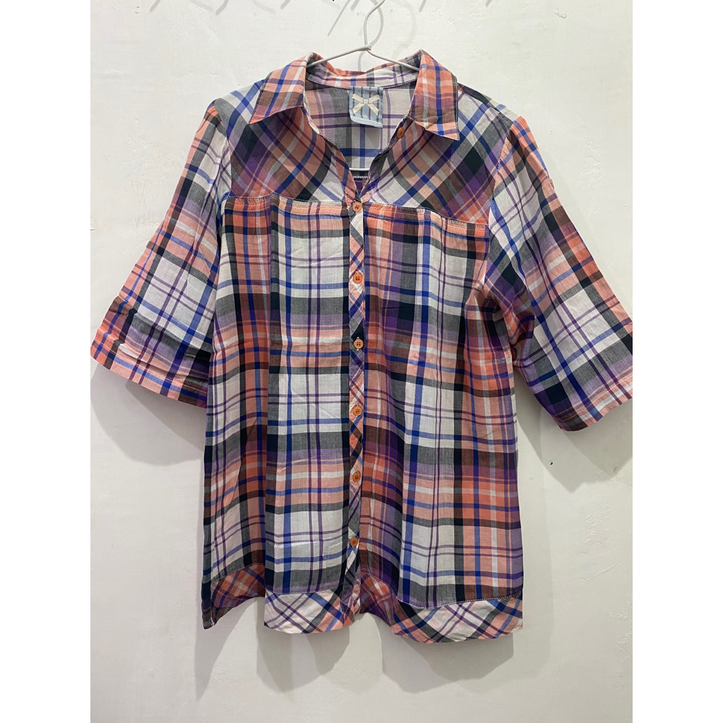 KEMEJA WANITA MOTIF KOTAK KOTAK - PINK