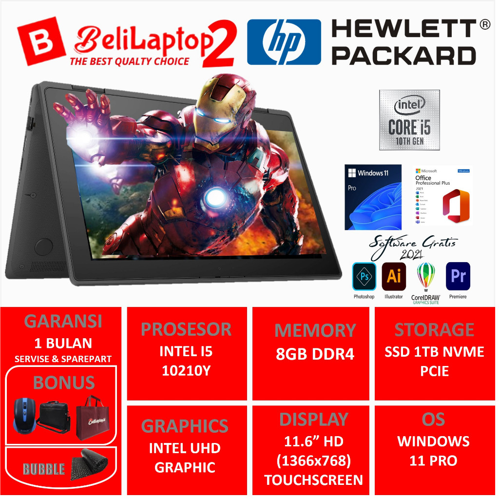 Terbaru Laptop Touchscreen Ringan Hp Probook Intel core i5 RAM 8GB SSD 1TB 11.6 Inc Windows 11 Ori