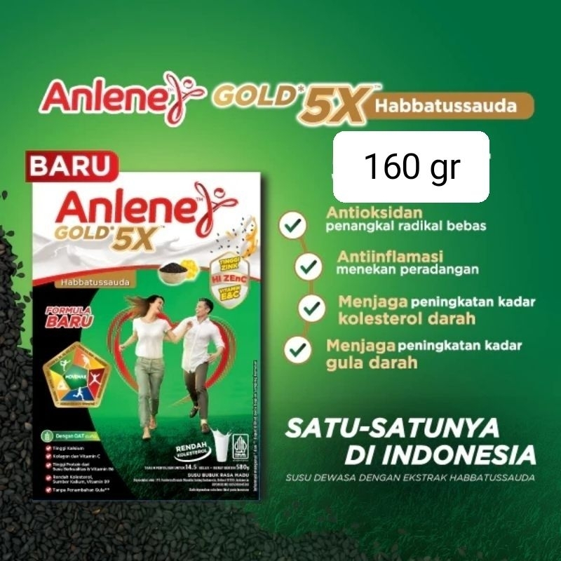 

Anlene Gold 5x Habbatussauda kemasan 160 gr - Jaga Kesehatan Tulang - Jaga Daya Tahan Tubuh - Susu Dewasa