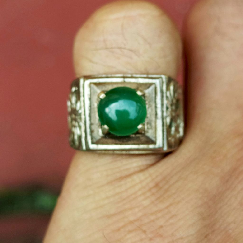 Batu Akik Bacan Doko Solid Kristal Natural Chrysocolla Dim-9 Micro Ring Alpaka Kotak Medium