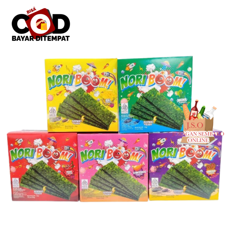 

[ JSO ] Nori Boom Rumput Laut Panggang 1 Box 12pcs 3gr BBQ Barbeque Original Keju Cheese Ayam Goreng Pedas NoriBoom Snack Seaweed Cemilan Anak Halal Murah