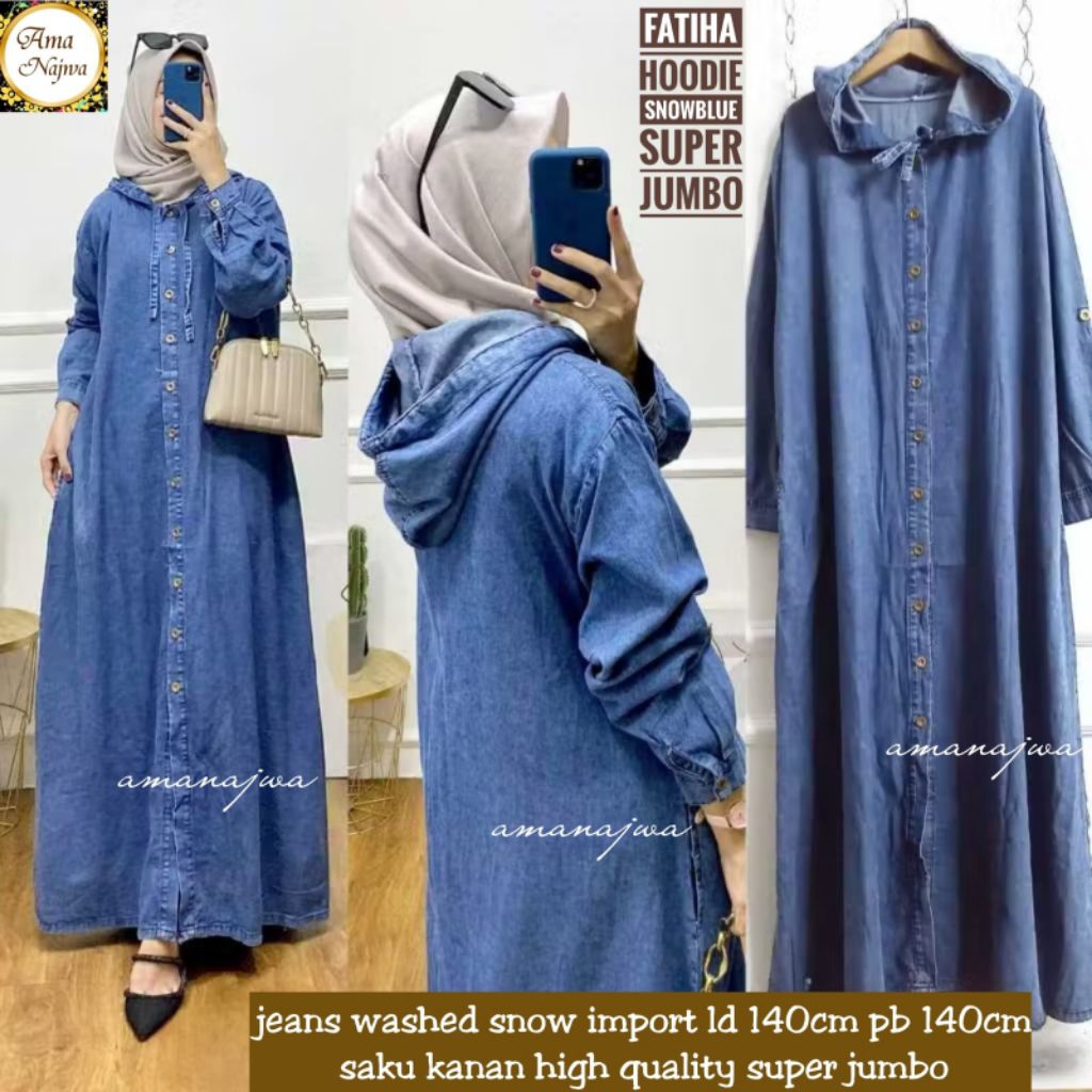 Gamis jeans jumbo polos LD 120 & 140