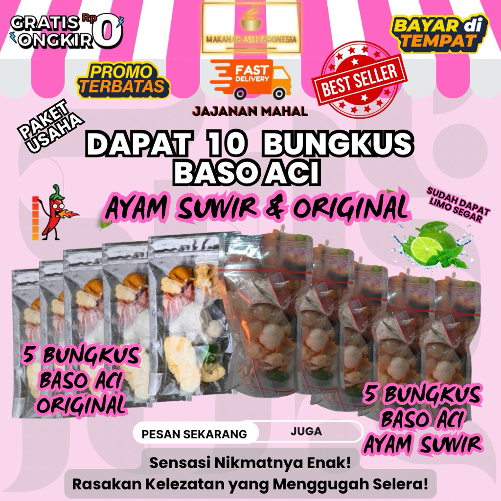 

Bundling 10bks 30rb an Baso aci ayam 5 + boci ori 5 murah enak lezat makanan pedas gratis ongkir Rp0