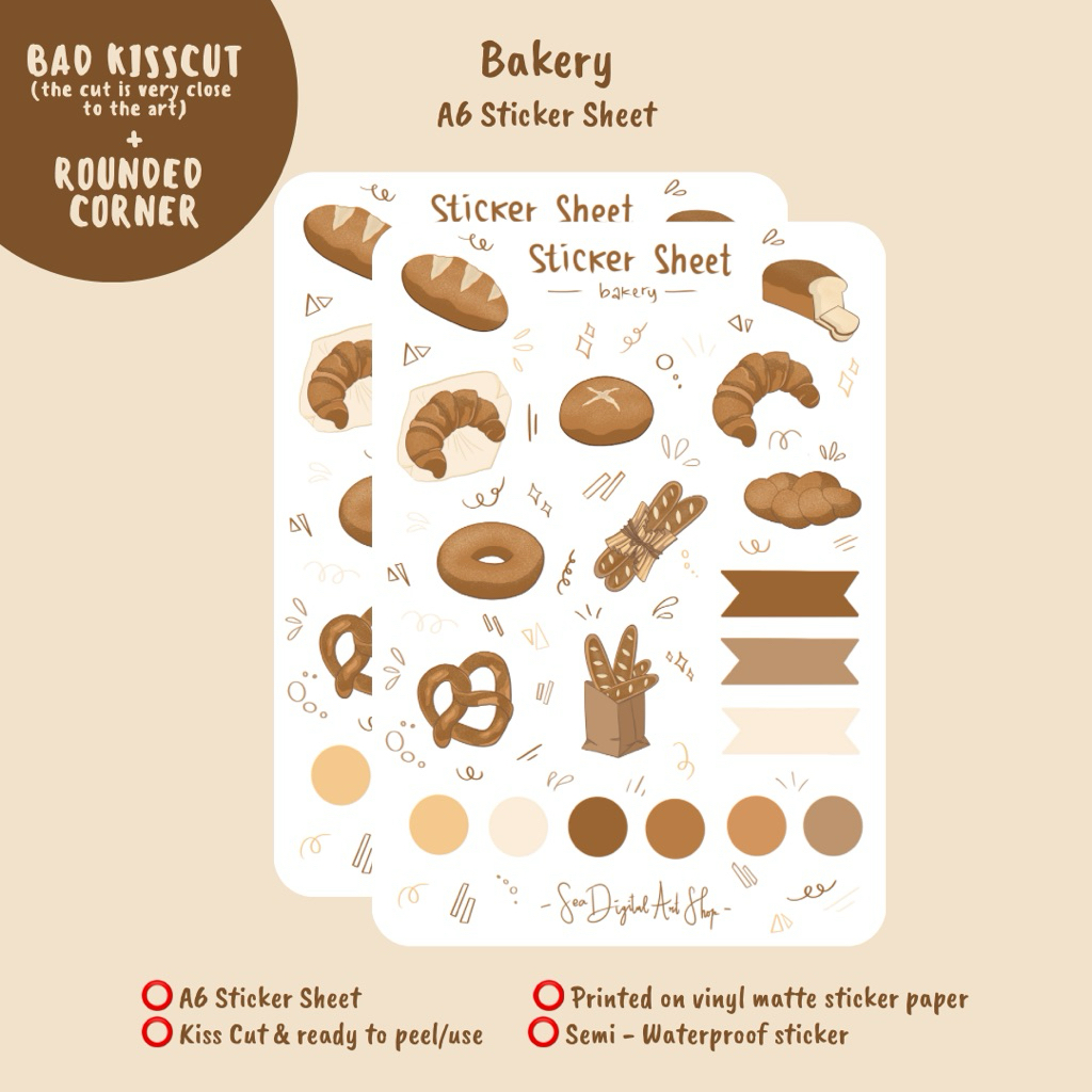 

(Bad Kiss Cut & Rounded Corner) Bakery — A6 Sticker Sheet | Vinyl Sticker