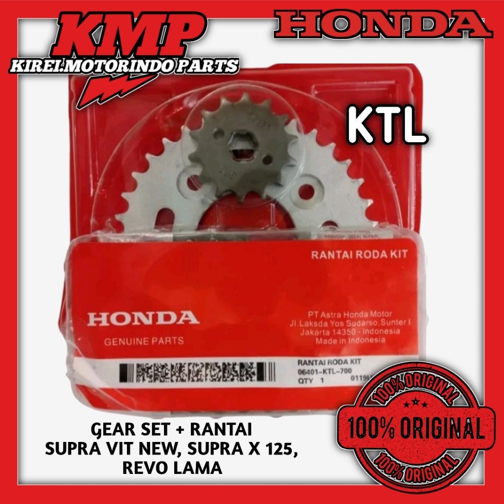 ORI GEAR SET HONDA+RANTAI, KODE KTL UNTUK MOTOR. SUPRA FIT NEW, SUPRA X 125, REVO LAMA