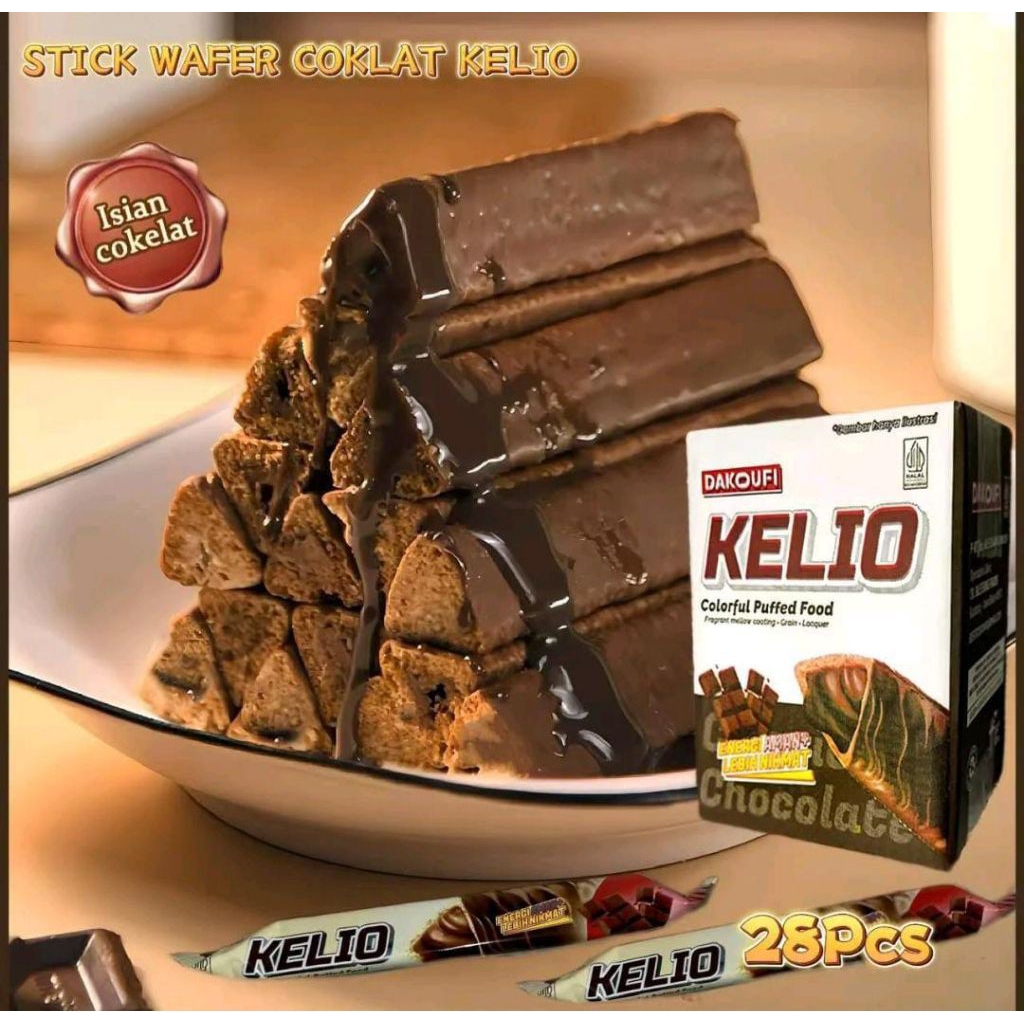 

Kelio Stik Wafer Coklat batang coklat panjang dengan sudut coklat