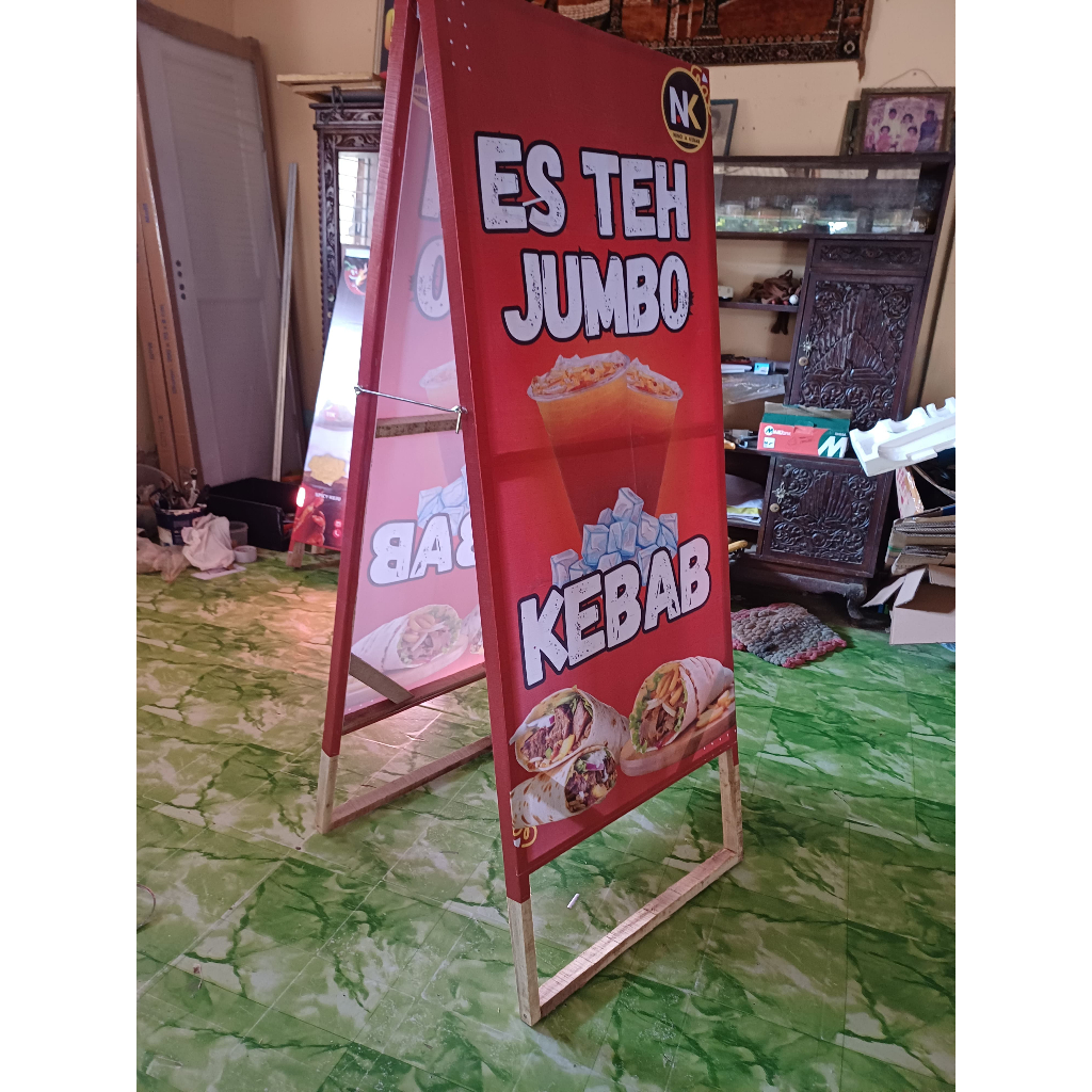 Standing Banner Kayu MMT Es Teh Jumbo Desain Costoom