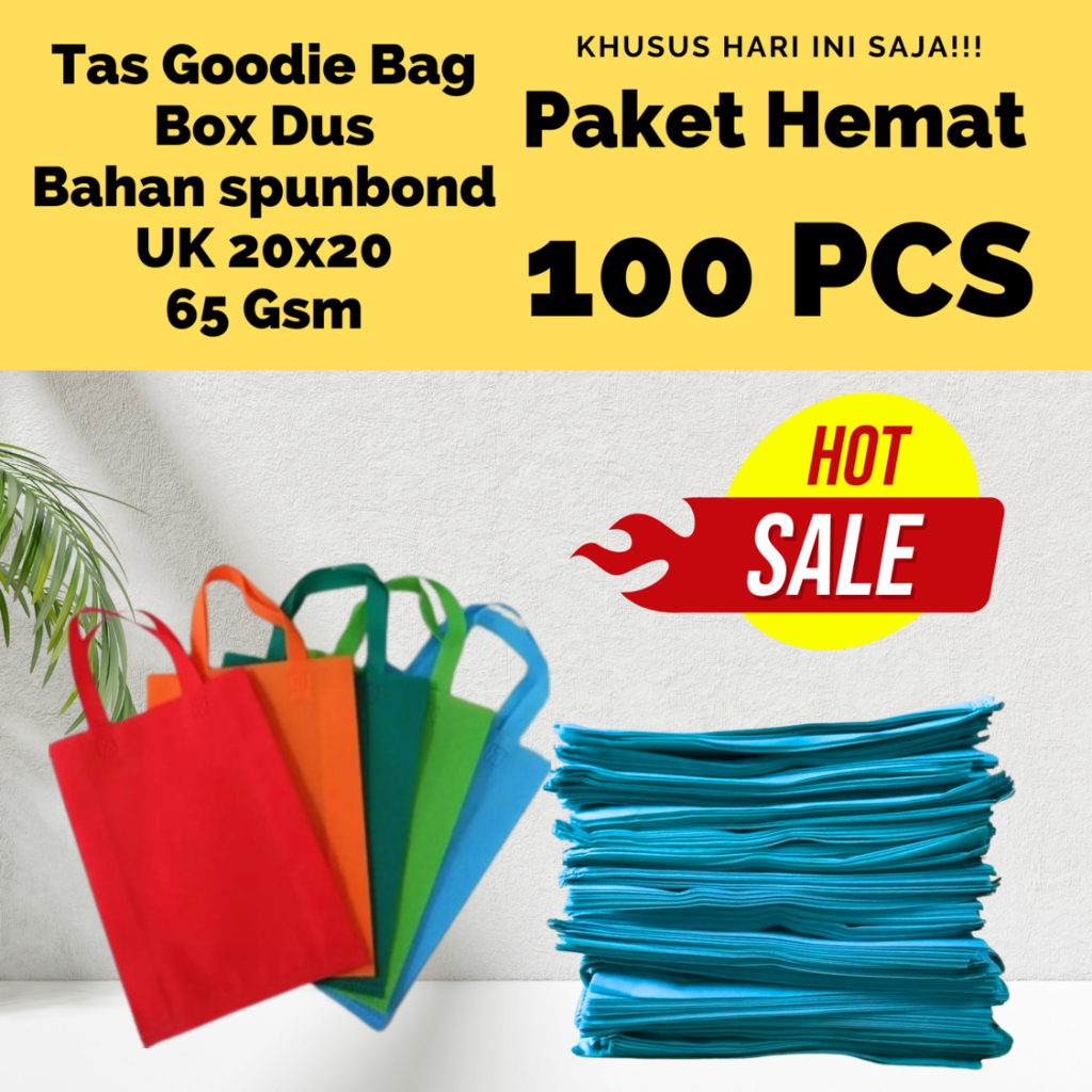 

(PAKET HEMAT 100-PCS) Ukuran 20x20 | Tas goodie bag Box Dus Pres | Bahan spunbond | Tas box nasi DLL