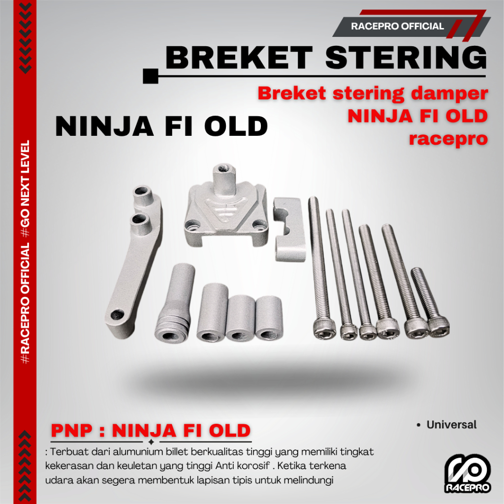 BREKET STERING DAMPER NINJA 250FI OLD DUDUKAN STERING DAMPER NINJA 250 FI OLD STERING DAMPER RACEPRO