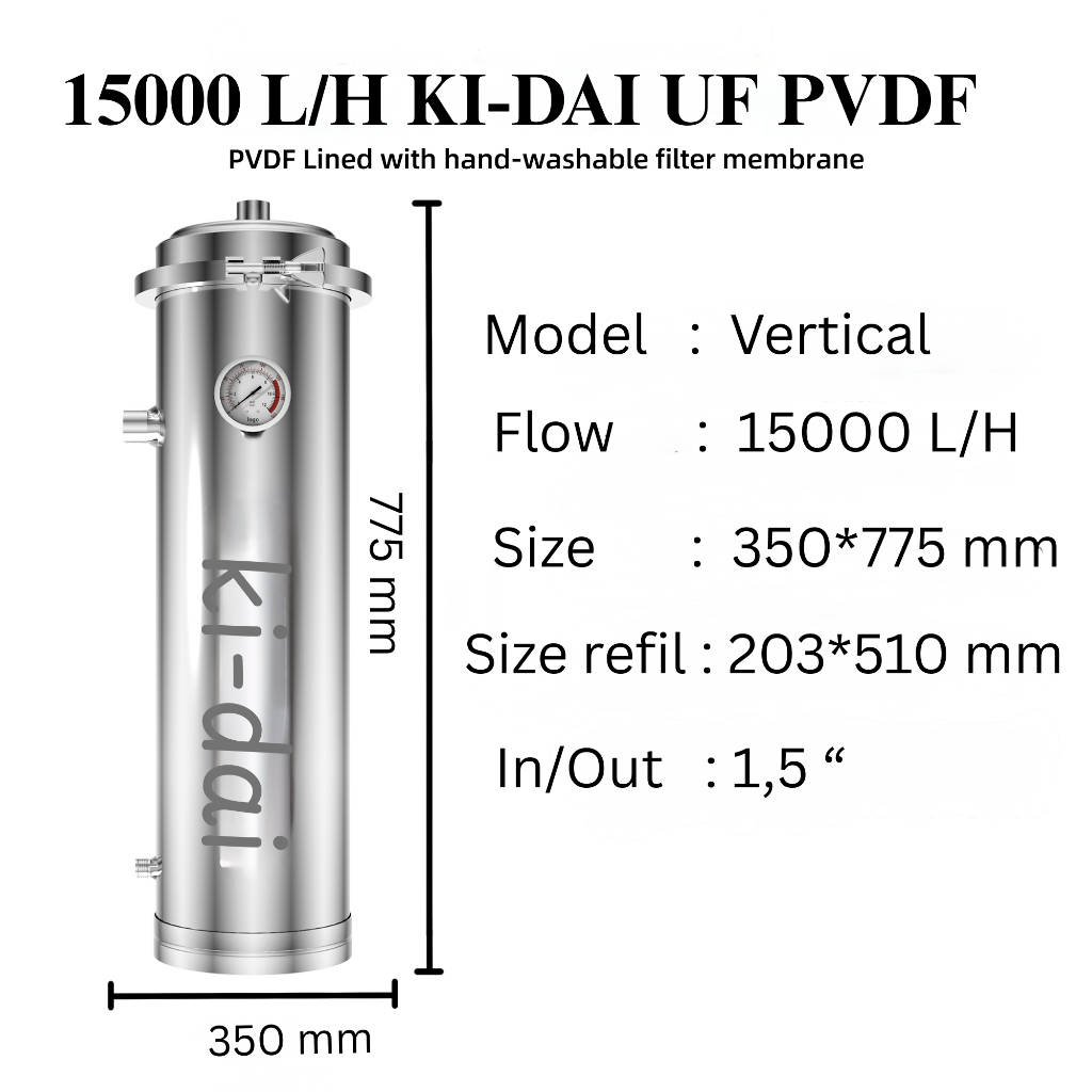 PVDF UF ULTRAFILTER 15000 / 20000 / 25000 LPH DENGAN PRESSURE GAUGE TEKANAN AIR UF WATER FILTER KIDA