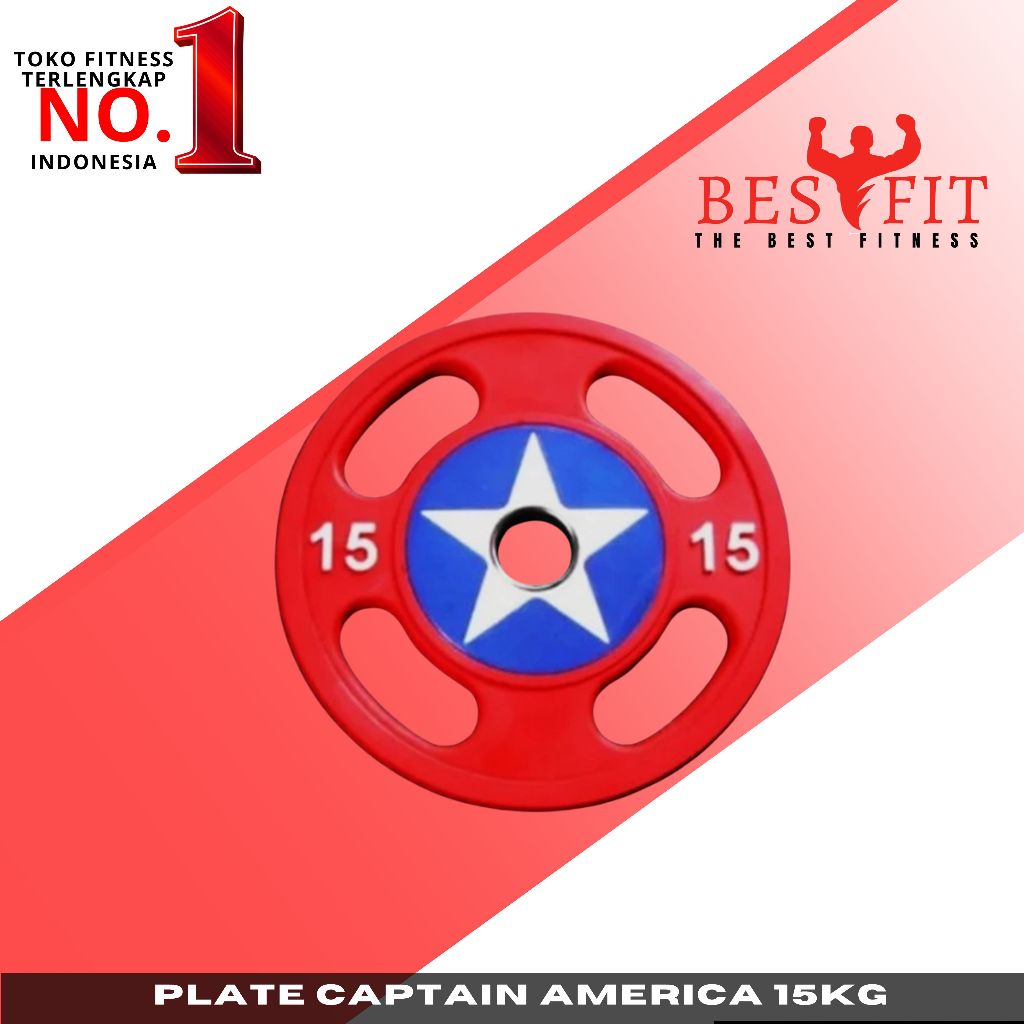 Alat Olahraga Fitness Gym Captain America Weight Rubber Plate Olympic Bumper 15 Kg