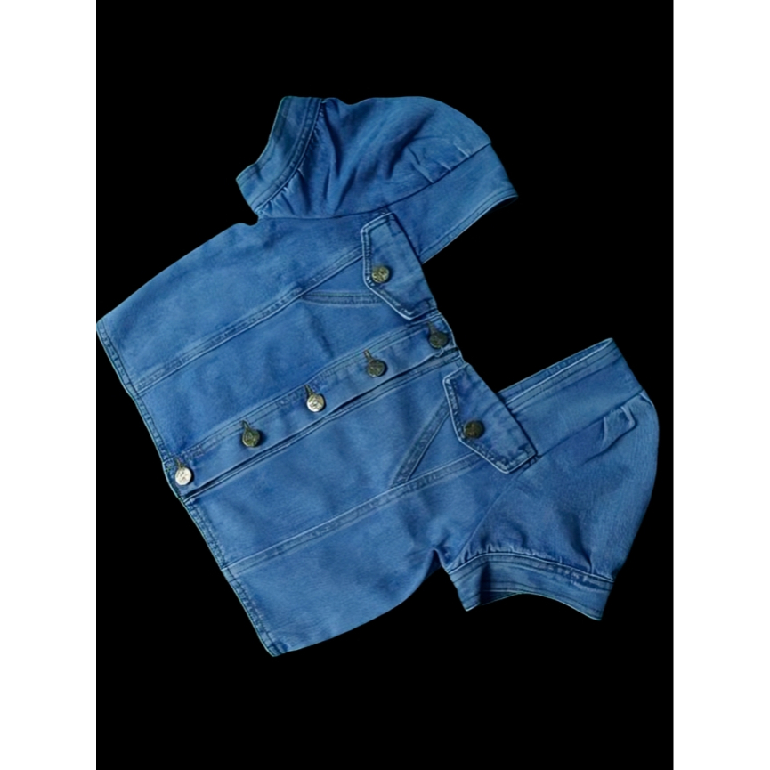 Blouse Jeans Blue Crop Premium Import Bangkok BKK