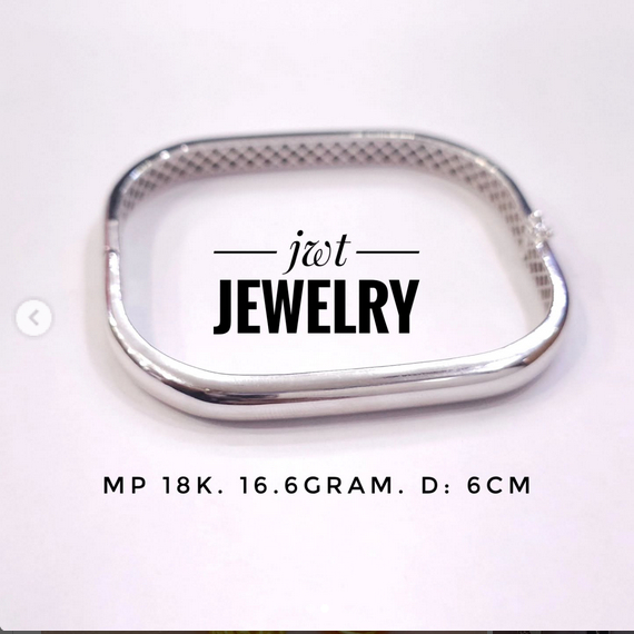 GELANG TANGAN EMAS PUTIH ROSEGOLD 18K KAKU UNISEX PRIA WANITA BANGLE SQUARE KOTAK CLASSIC KLASIK POL