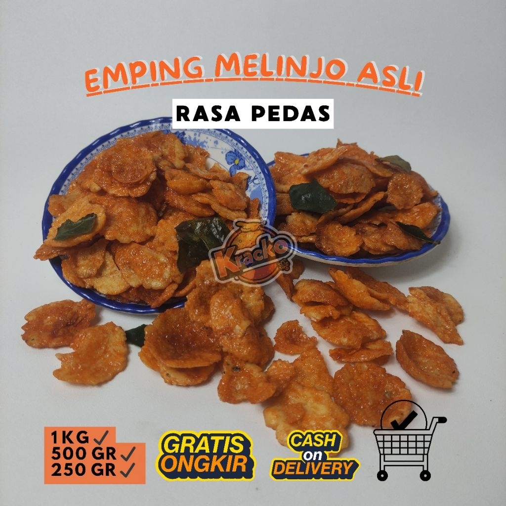 

KRACKO Emping Mlinjo Melinjo Geprek Kecil 1 Kg 500 Gram 250 Gram Rasa Pedas Gurih Renyah Mlinjo Asli