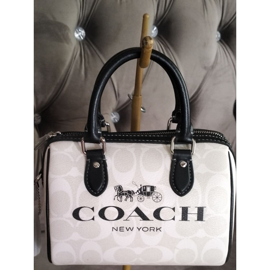 Coach signature black white mini rowan crossbody bag
