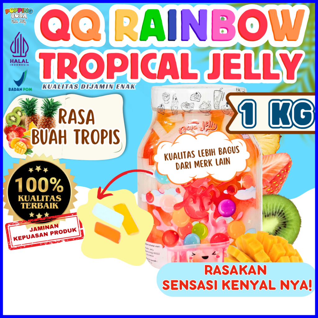 

QQRainbowJellyKonyakuToppingMinumanKombinasi OMURA Bubuk Minuman Powder Drink - Tropical Jelly Buah Tropis 1 KG | Cocok Untuk Semua Jenis Minuman