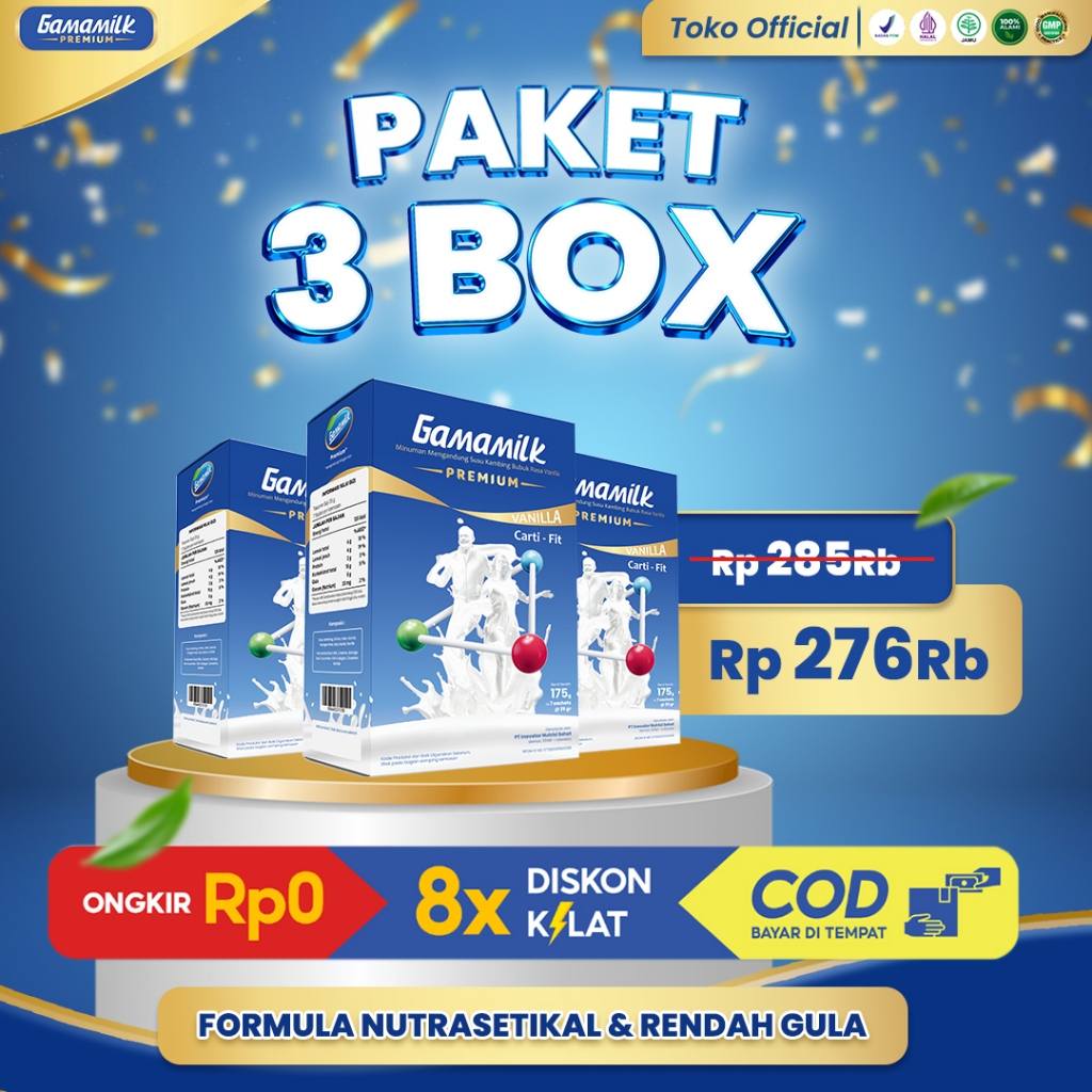 

3 BOX GAMAMILK PREMIUM - Susu Etawa Ekstrak Kolagen Redakan Nyeri Sendi dan Tulang