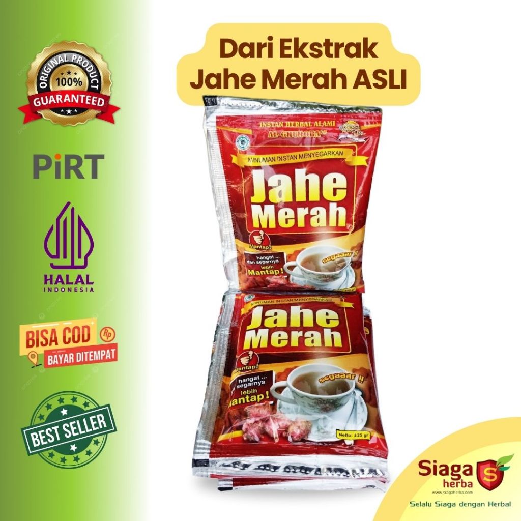 

Jahe Merah Instan Herbal Flu Batuk Pilek, Mag, Nyeri Sendi, Gula Darah, Renteng 10 Sachet Al-Ghuroba