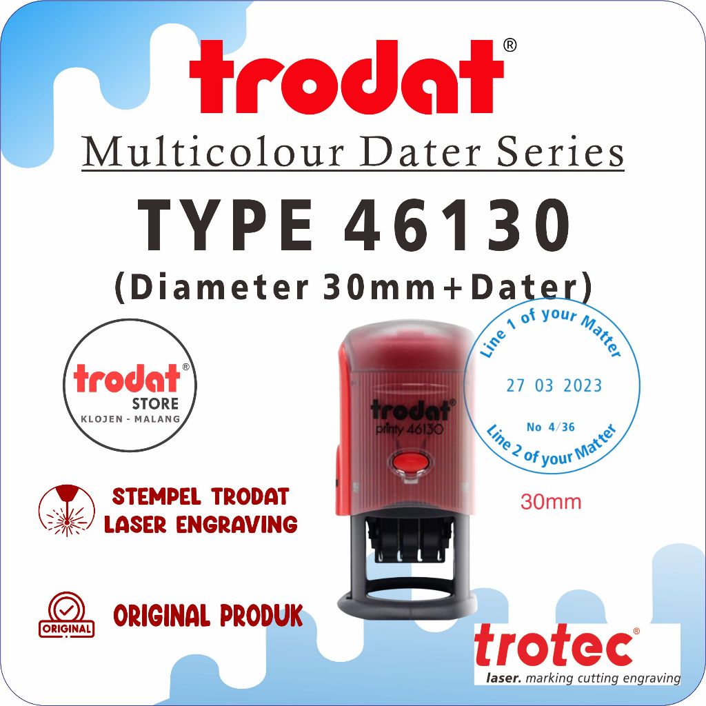 

Stempel Trodat 46130 bulat (Diameter 30mm) Stempel text + tanggal bulan tahun