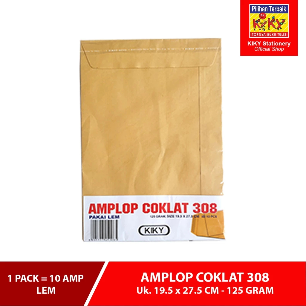 

KIKY Amplop Coklat No. 308 - 125 GRAM Lem - 1 Pack = 10 Lembar