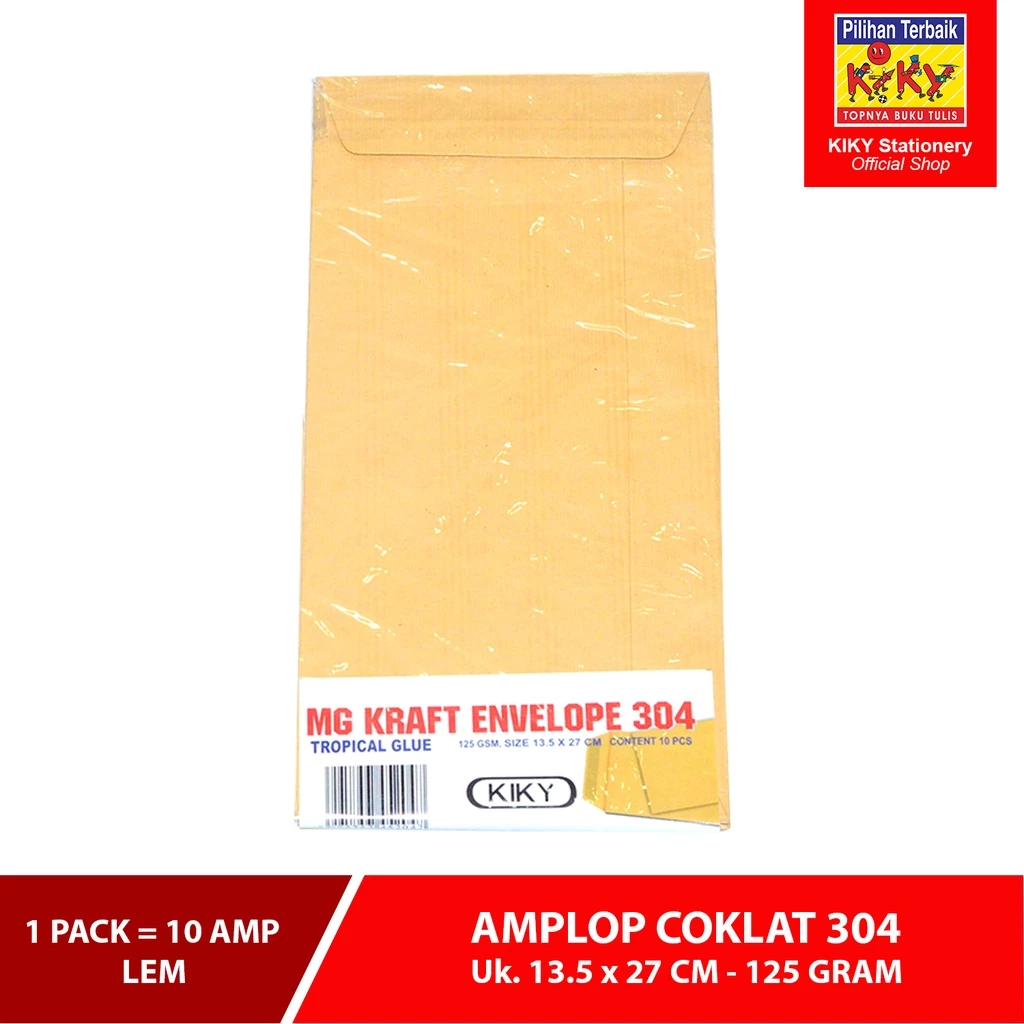 

KIKY Amplop Coklat No. 304 - 125 GRAM Lem - 1 Pack = 10 Lembar