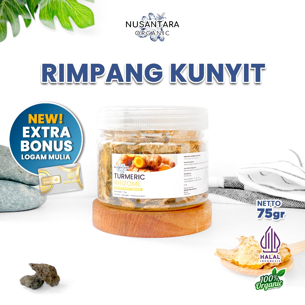 

Nusantara Organic Kunyit Kering Dried Turmeric Iris Rempah Organik Alami Masakan Kunir 75gr